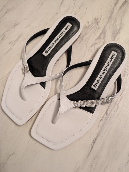 Alexander Wang Shoes - Alexander Wang White Crystal-Logo Thong Sandals